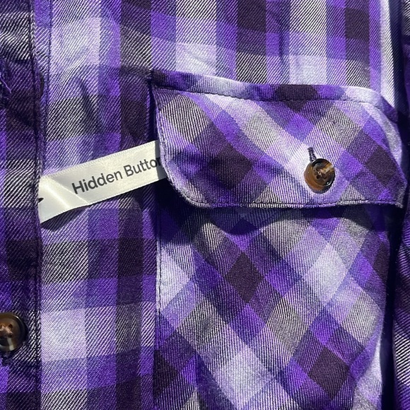 NWT Terra & Sky 3x Button Down Long Sleeve Purple Plaid Shirt - Picture 6 of 7